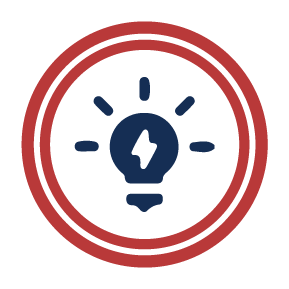 Lightbulb icon inside two red circles