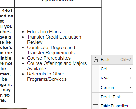 Screenshot of the table properties in Drupal