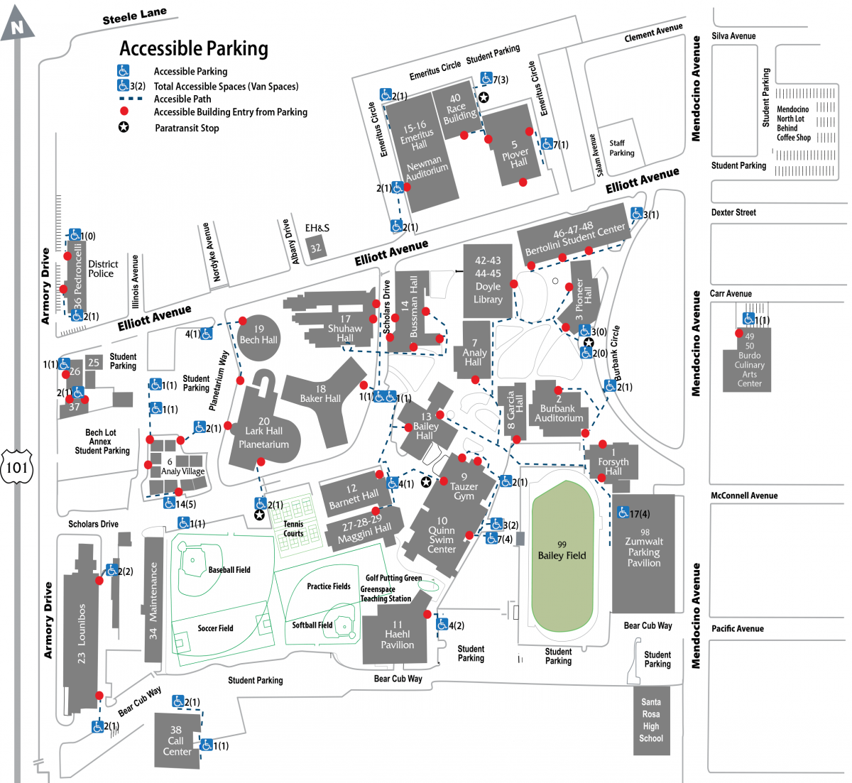 Santa Rosa campus accessible parking map